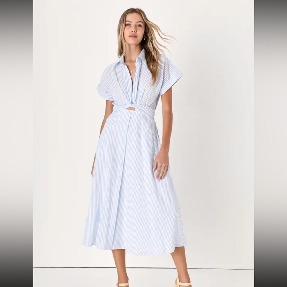 NWOT Lulu’s Pinstriped Midi Dress with Pockets